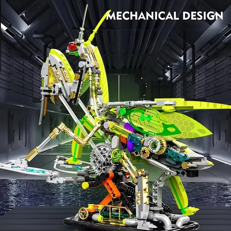 999pcs Create MOC Technical Mechanical Mantis Insect Life Set With light Building Blocks NO.13055 Bricks Toys for Birthday Gifts