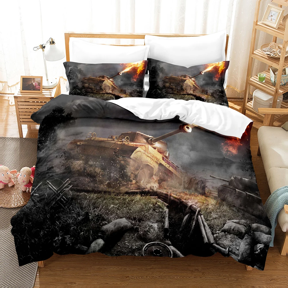 3D Tank Duvet Cover Tank Print War Military Weapon Theme for Children Teens Women Men Gifts for Bedroom Decorations Queen King