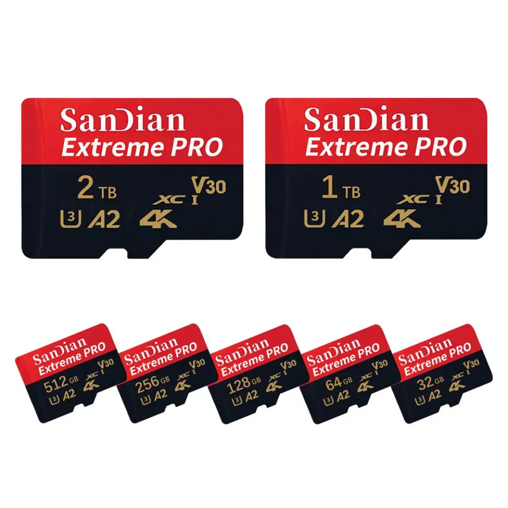 Sandian 128GB Extrem Pro Micro การ์ดความจำใช้งานได้กับกล้องแอคชั่นฮีโร่12 V60สีดำ U3 Stromboli microsdxcsd เครื่องอ่านการ์ด