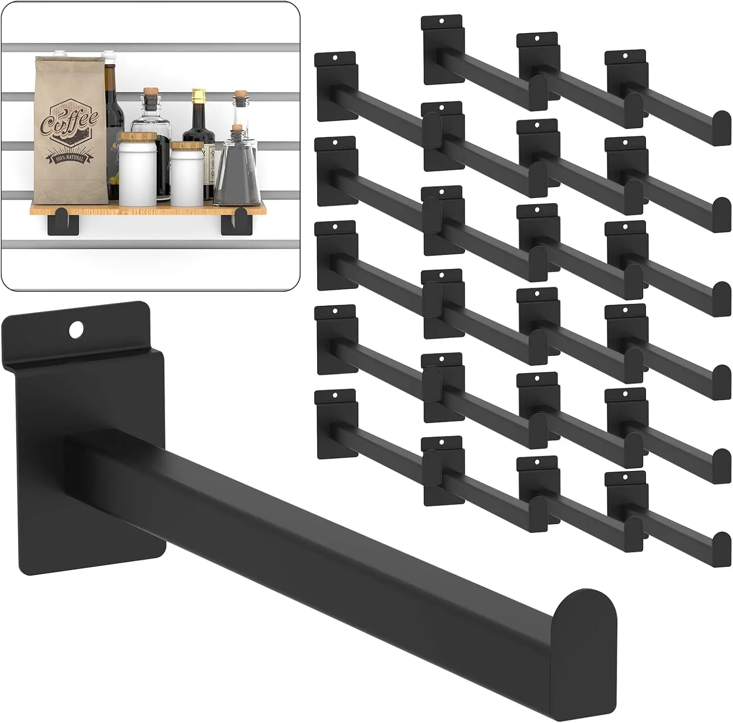 دعامات أرفف معدنية سوداء مقاس 12 بوصة، عبوة من 24 قطعة، خطافات Slatwall شديدة التحمل للعرض