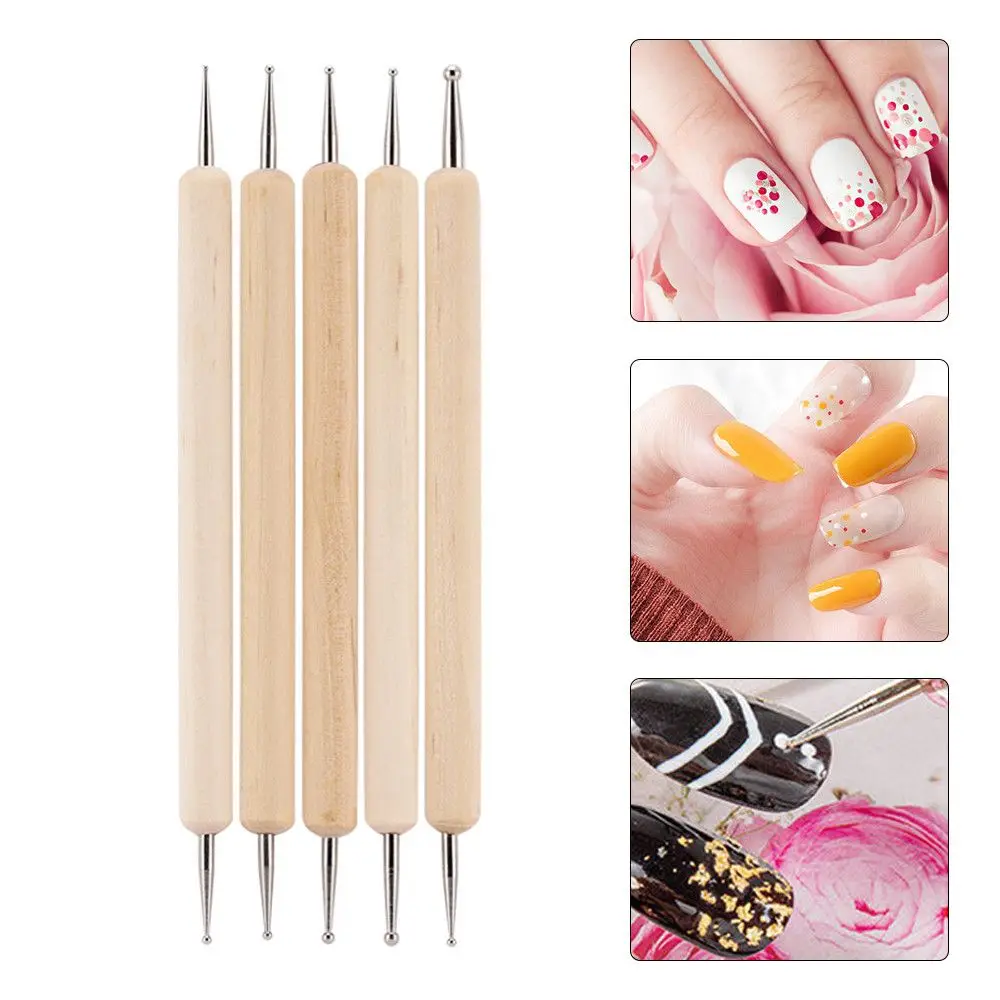 5 Pcs/Set Double Ends Manicure Tools Painting Drawing UV Painted Pen Art Nails Brushes Nail Art Pen Nail Art Dotting Pen
