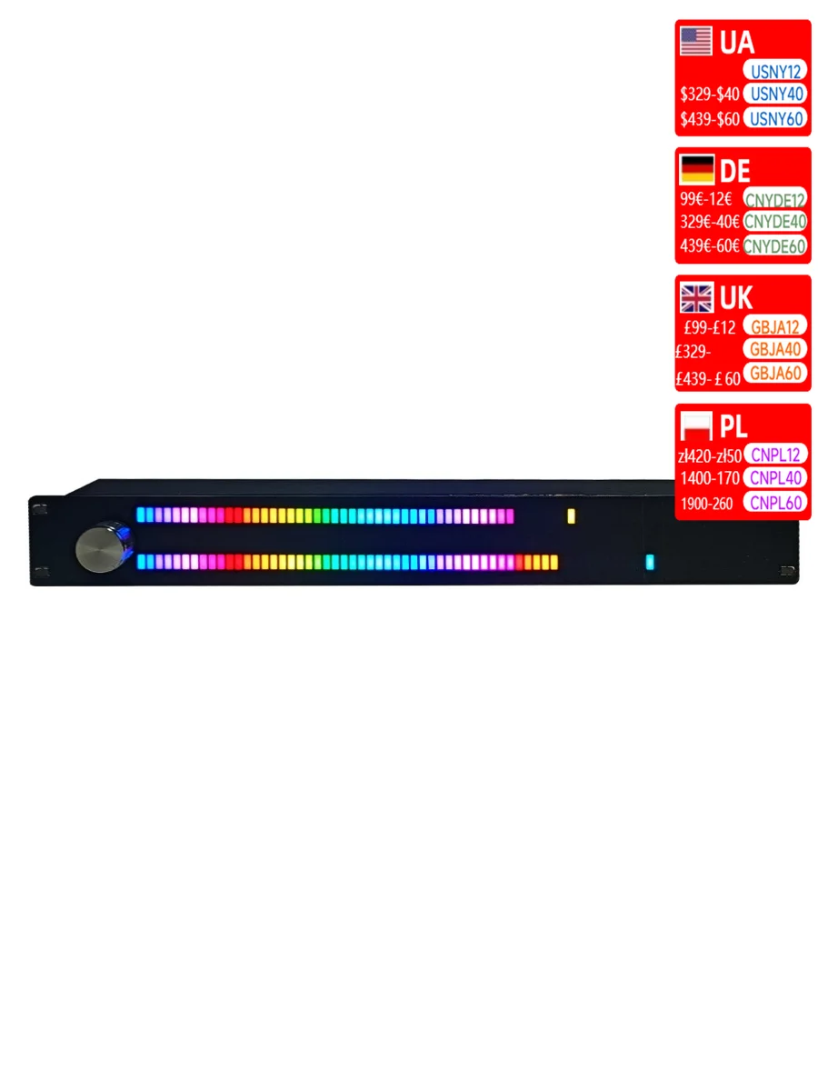 Nvarcher  Rack music level rhythm light 1.5U voice controlled induction atmosphere VU watch full color dual row LED128 beads