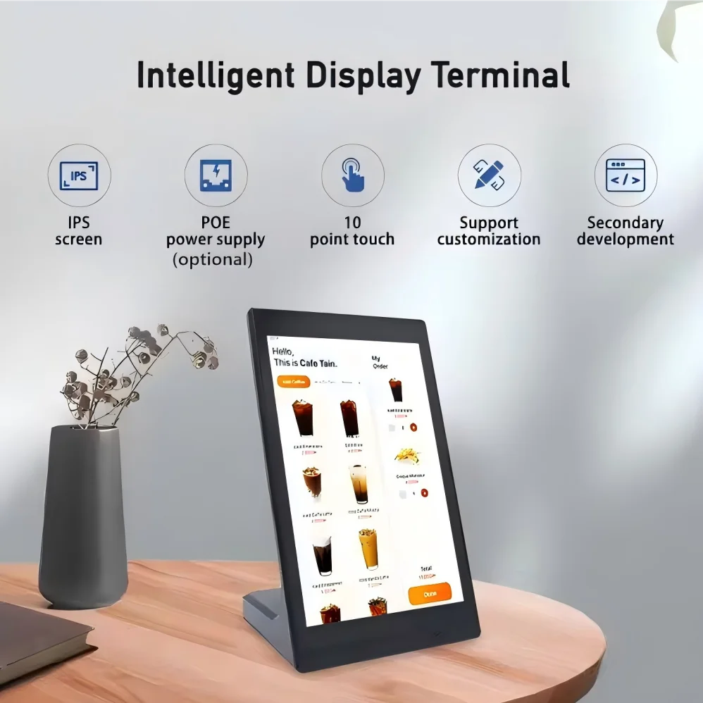 Urządzenie do obsługi z pionowym ekranem z Androidem 13, Kiosk do zamówień z ekranem dotykowym w formacie pionowym, Urządzenie do ocen klientów, Terminal POS Loyverse
