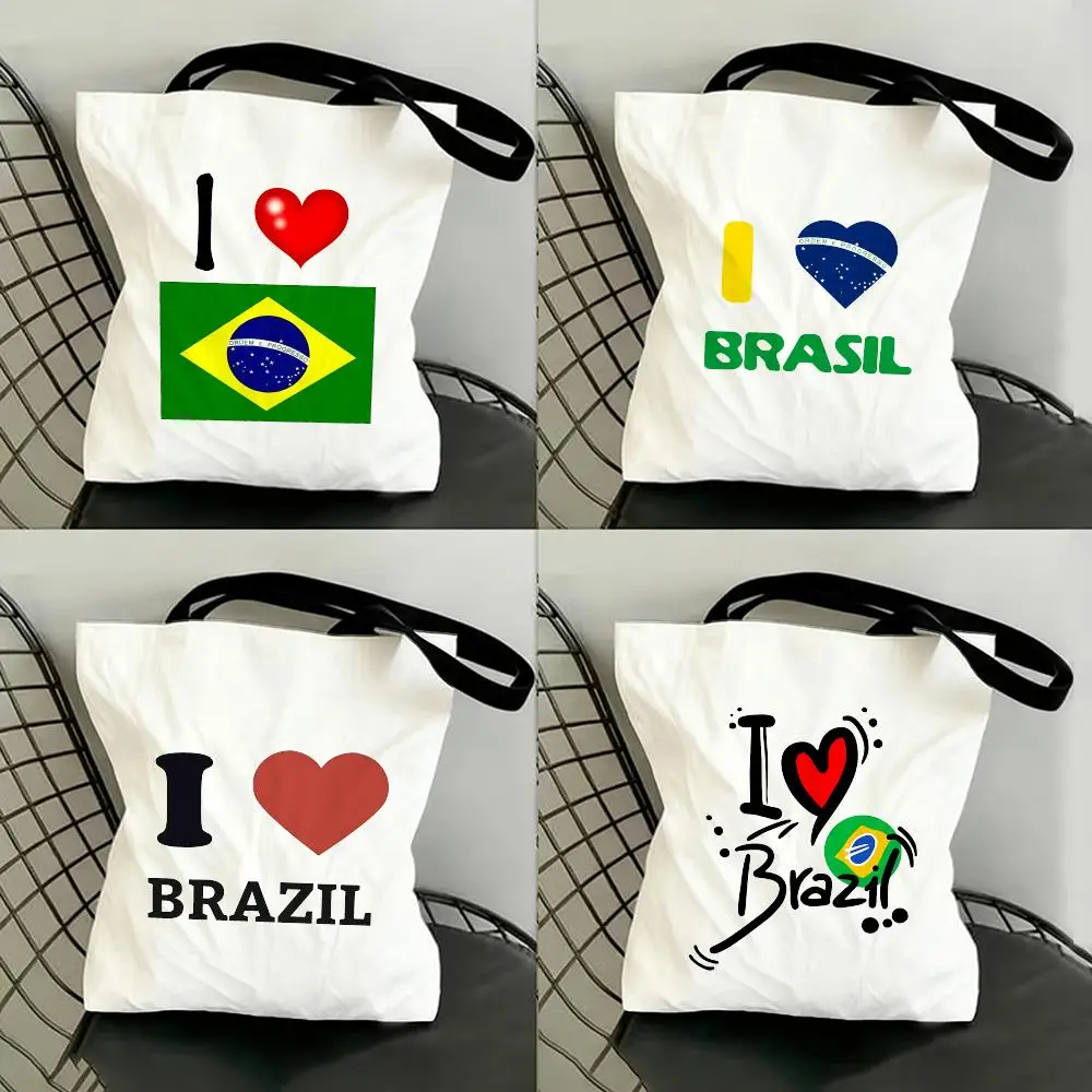

Passionate Vibrant I Love Brazil Icon Storage Bags Shopping Bags Series Print Bags Lightweight Shoulder Bag For Daily Use