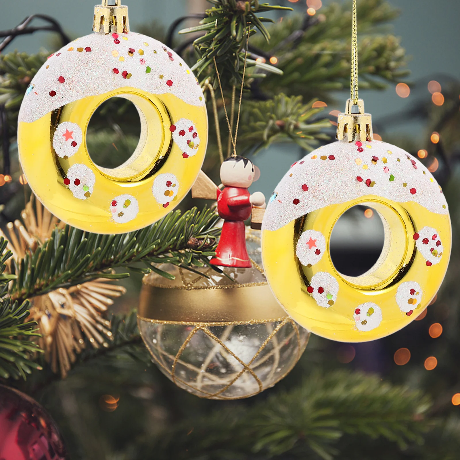 

4Pcs Doughnut Candy Bread Ring Christmas Ball Ornaments Hanging Xmas Tree Decorations Birthday Party Supplies Doughnut Ornament
