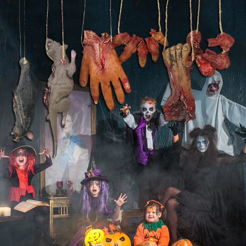 خفاش محاكاة واقعية للهالوين ، فأر دموي مزيف ، يد مكسورة ، دعامة صعبة ، ديكور حفلة الهالوين ، ديكور منزل مسكون