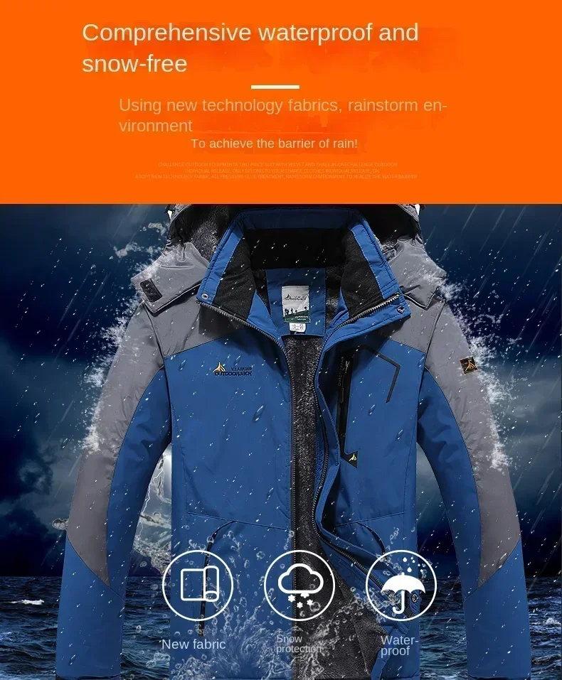 2024 Winter Men's Windbreaker Waterproof and Warm Outdoor Hiking and Fishing Multi Pocket Wear-resistant Thick Jacket Men Coat