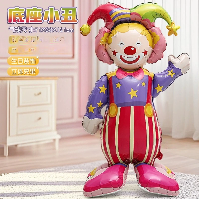 

Cartoon clown-shaped balloon setting up a street stall Children's birthday party scene layout