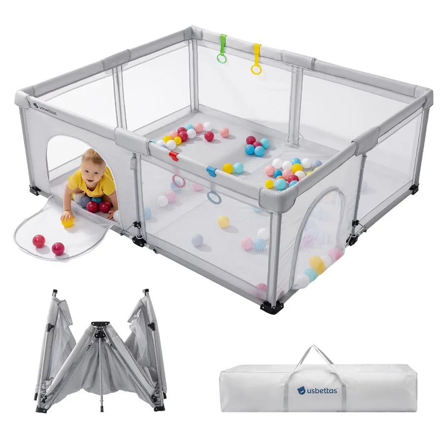 روضة أطفال قابلة للطي روضة أطفال محمولة للأطفال والرضع مقاس 59 * 71 بوصة قلم لعب للسفر مع 4 مقابض حقيبة حمل كبيرة خفيفة #1