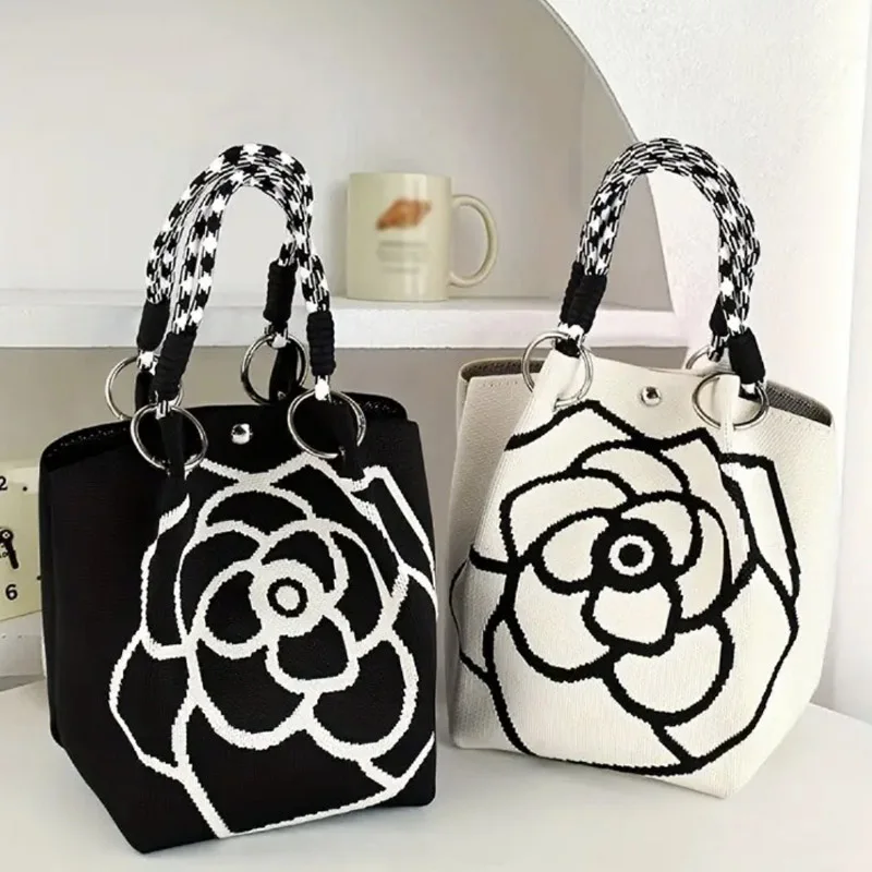 Portable Large Capacity Knitted Handbags New Korean Japanese Versatile Tote Bag for Commuting Outings Women Outdoor Knitted Bags