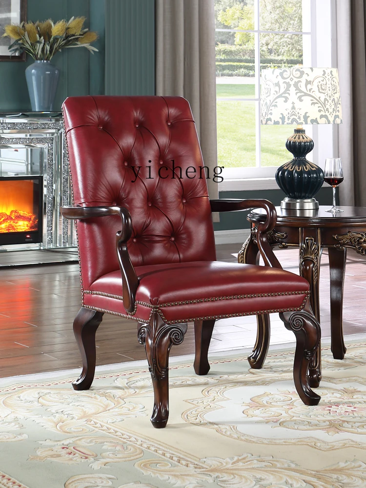 Yy Solid Wood Leisure Tiger Living Room Chair Genuine Leather Chair High Back Chair