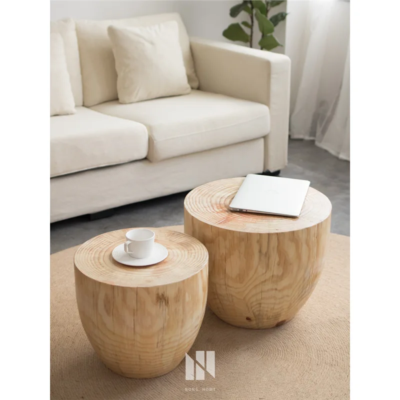 

Solid wood piers, modern simplicity, log coffee table, Nordic balcony, living room sofa side table, creative corner stool