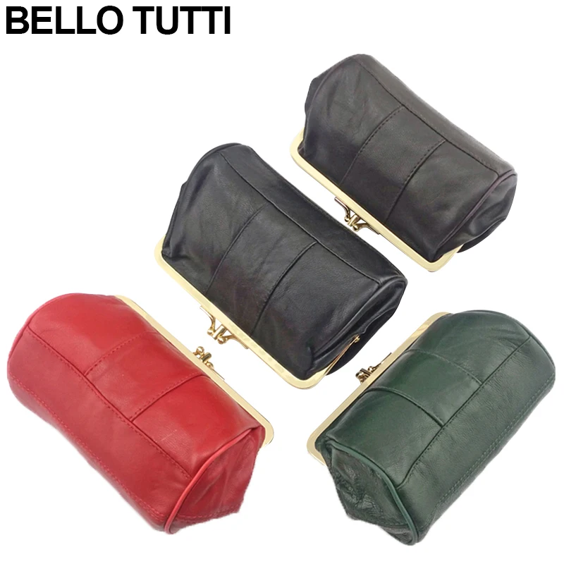 BELLO TUTTI Women Mini Coin Purse Original New Metal Hasp Small Wallets Genuine Leather Sheepskin Card Holder Zipper Change Bags