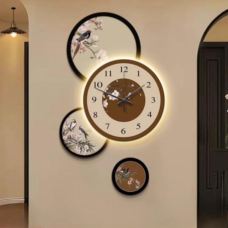 Large Wall Clock Luxury French Style Entrance Dining Room Living Room LED Light Silent Movement Bedroom Clock Wall Decoration