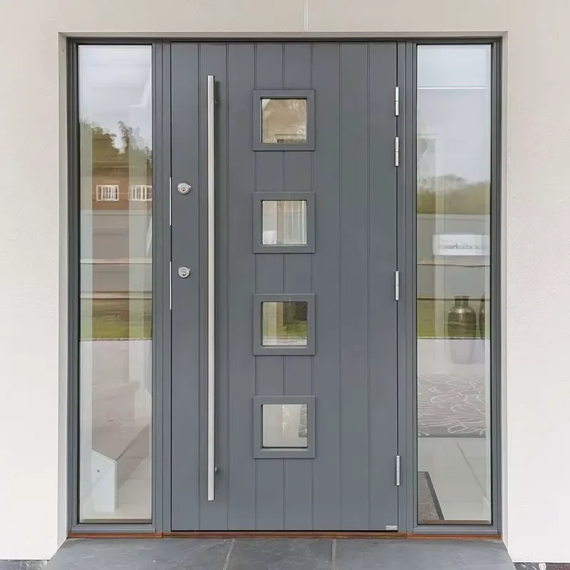 Modern Energy Efficient Waterproof Tempered Glass Security Entrance Insulated Exterior Front Door with Double Sidelights