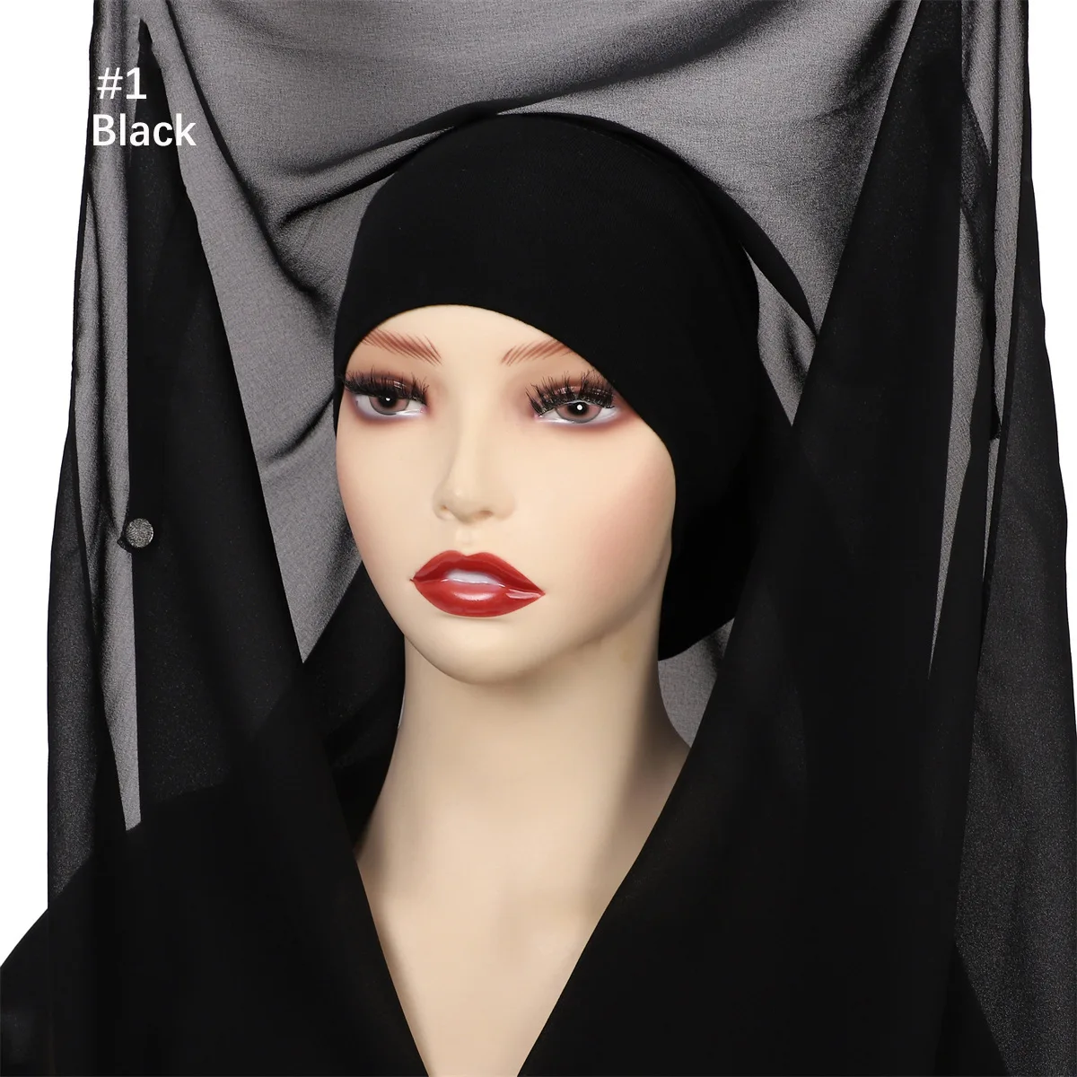 Bubble Pearl Chiffon Long Scarf Women Muslim Amira Hijab Turban Bonnet Inner Hat Shawl In One Piece Including Magnetic Buttons