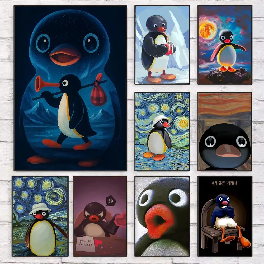 

Classic Anime Cute P-PinguES Poster Wall Art Sticky for Living Room Bedroom Office Hallway Bar Home Decor Gift Idea