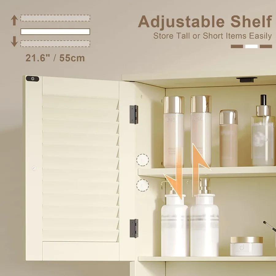 Настенный шкаф для ванной комнаты с полотенцами, вешалка 23,6 л x 8,8 В x 29,5 л, материал МДФ, аптечка, 2 двери над унитазом, экономия места