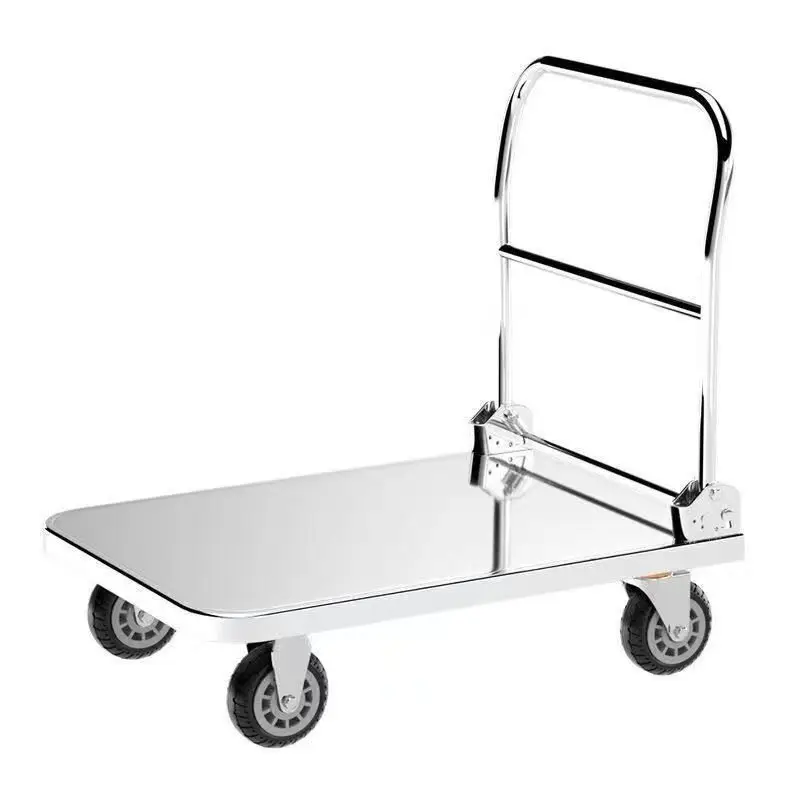

Thickened stainless steel steel plate trolley flatbed trailer folding truck supermarket pulling goods