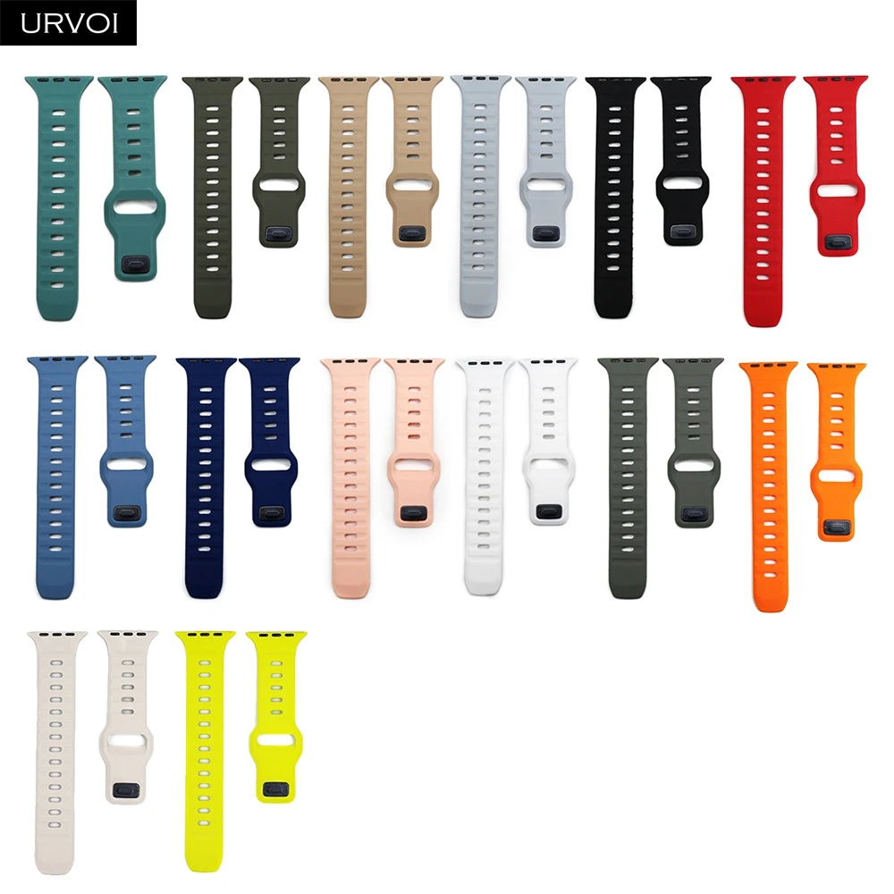 حزام سيليكون URVOI لساعة Apple Watch Sport band Ultra 2 Series 10 9 8 7 6 SE 54 معصم لساعة iWatch قابل للتنفس وإغلاق الدبوس