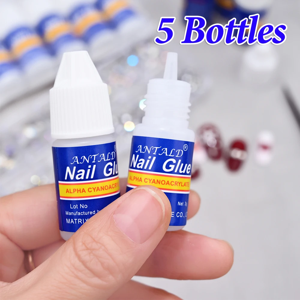 

3g*5PCS Fast Drying Nail Glue for Acrylic Nails False Nails Tip Stick On Gems Glue Bottled Sticky Glue Super Adhesive Nail Tool