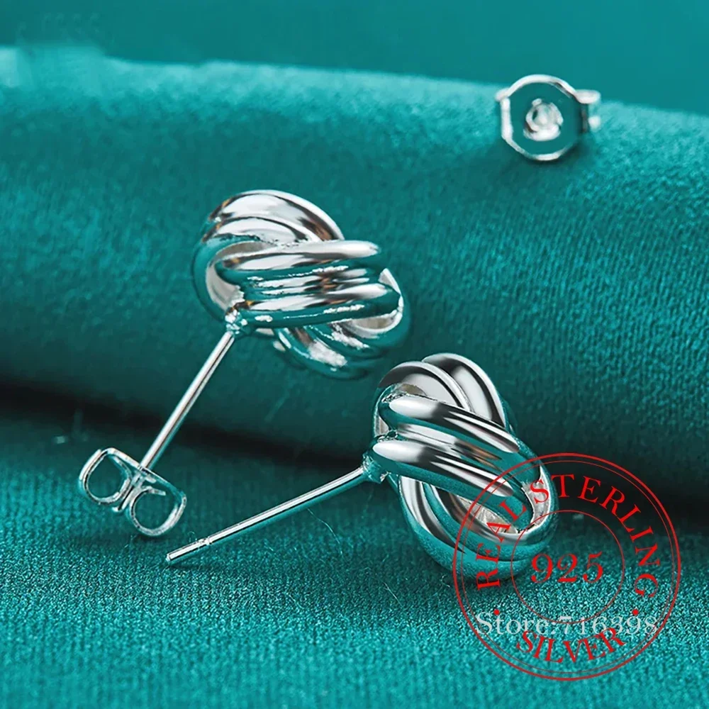 925 Sterling Silver Twist Knot Stud Earrings For Woman Girls Wedding Engagement Fashion Party Charm Jewelry