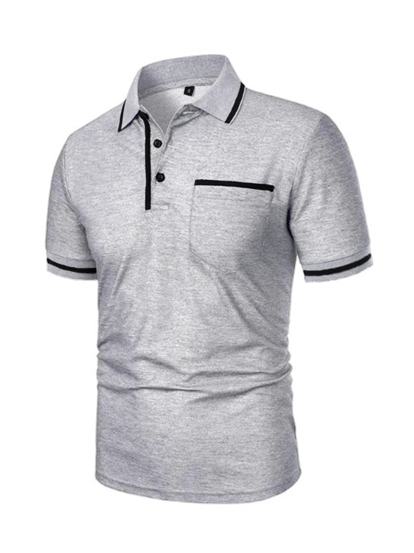 Men's Short Sleeve Polo Shirts Solid Color Casual T-shirt Summer Trendy Breathable Loose Basic Splice Top Pockets Men Shirts