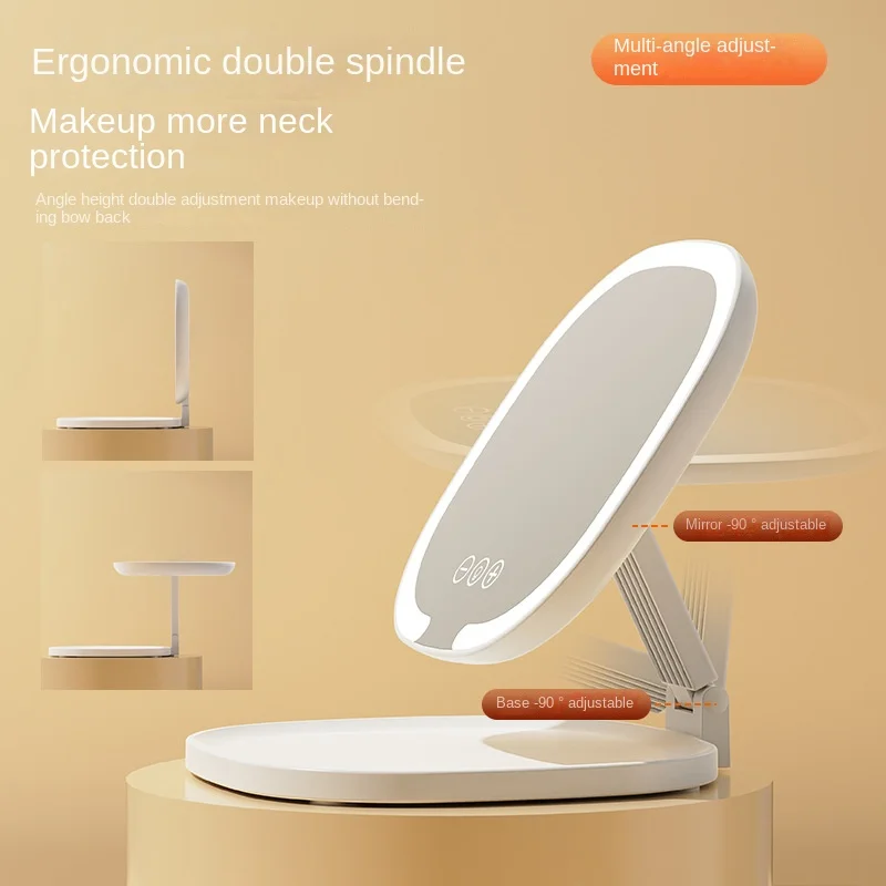 Faltbarer LED-Schminkspiegel mit Lichtern, 3-farbig verstellbare Helligkeit, Desktop-Kosmetikspiegel für Reisen, Zuhause, Badezimmer, Essentials