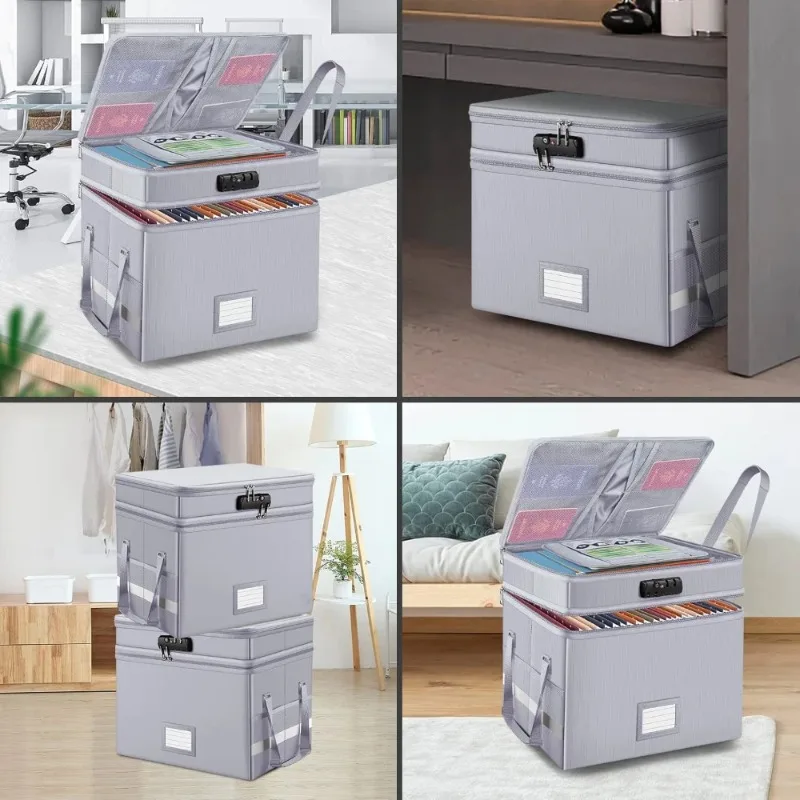 Fireproof Document Storage Box, Waterproof Foldable File Organizer with Lock, Portable Secure Case for Office Home Travel