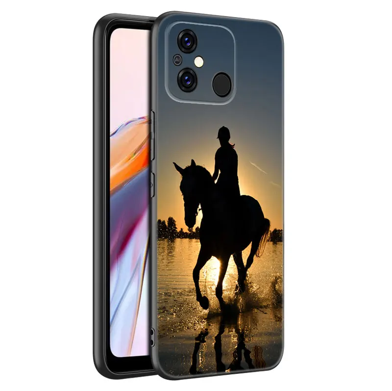 Horse Animal Black Silicone Phone Case For Xiaomi Redmi 11 Prime 11A 12C 13C A1 A2 + 12 4G 10 5G 8A 9A 10A 9C 10C 9i 12R Note 9T