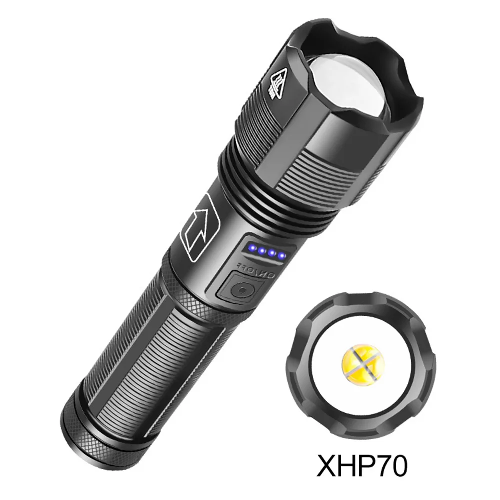 

Super Bright LED Flashlight XHP70 Zoom Torch Rechargeable Camping Fishing Lamp 500M Long Range Spotlight Waterproof Work Light