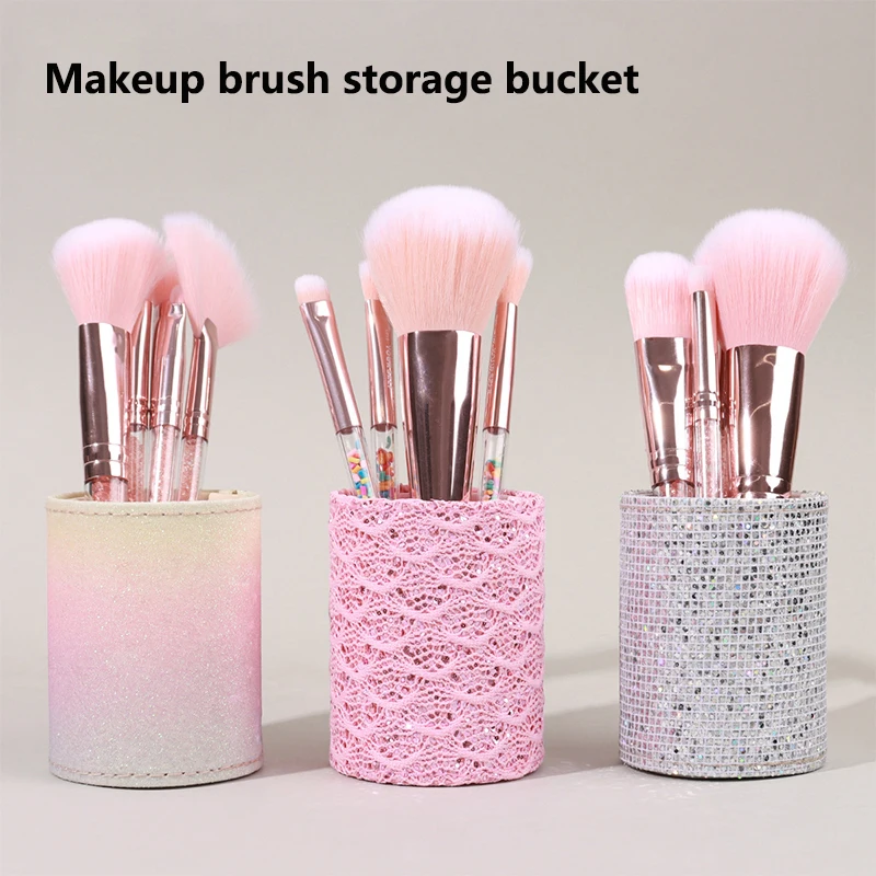 Sparkling Sequins Makeup Brush Storage Bucket Desktop Makeup Tools Storage Cosmetic Brushes Cylinder Container Home Storage Box