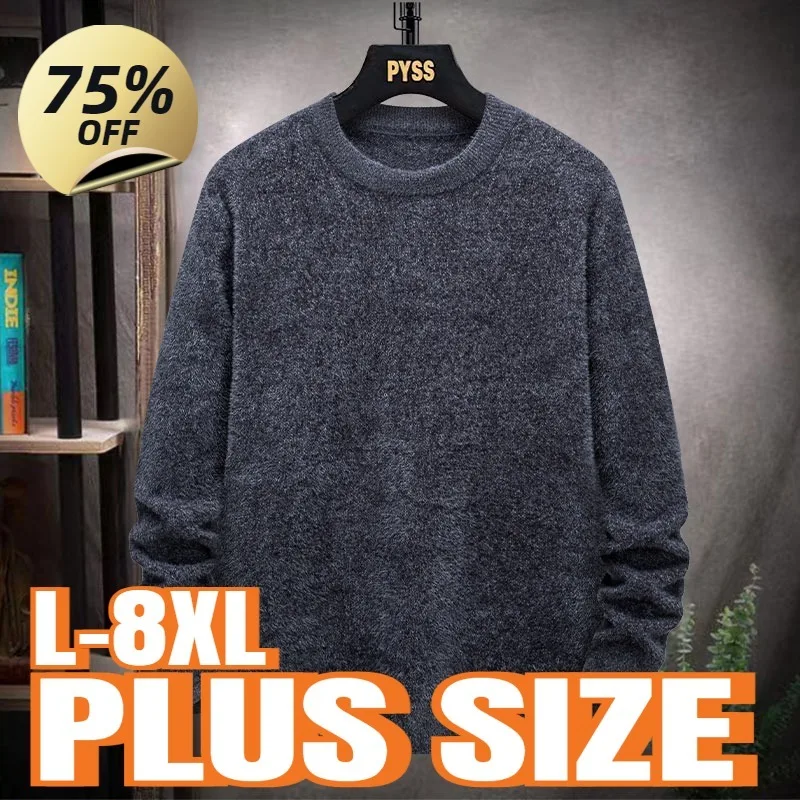 Plus Size Men's Sweater Wool Warm Pullovers O-Neck Knit Winter Fit Tops Male Thick Knitwear Mens Bottoming Shirt 8XL 7XL 6XL 5XL