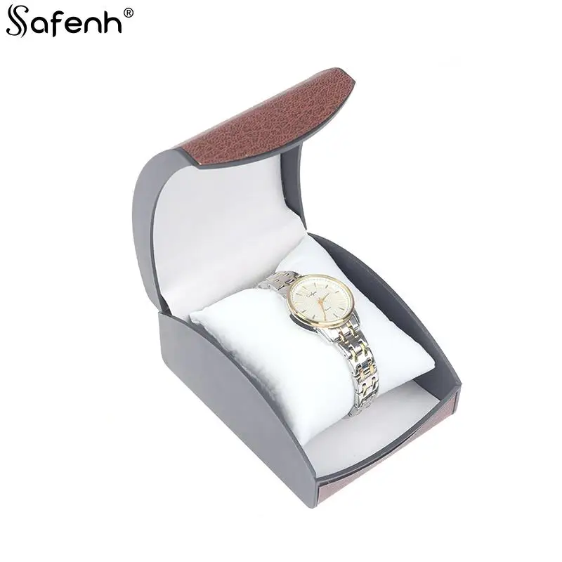Fashionable Curved Flip Jewelry Bracelet Storage Watch Box High-end Men\'s Imitation Leather Plastic Watch Display Box Jewel Box