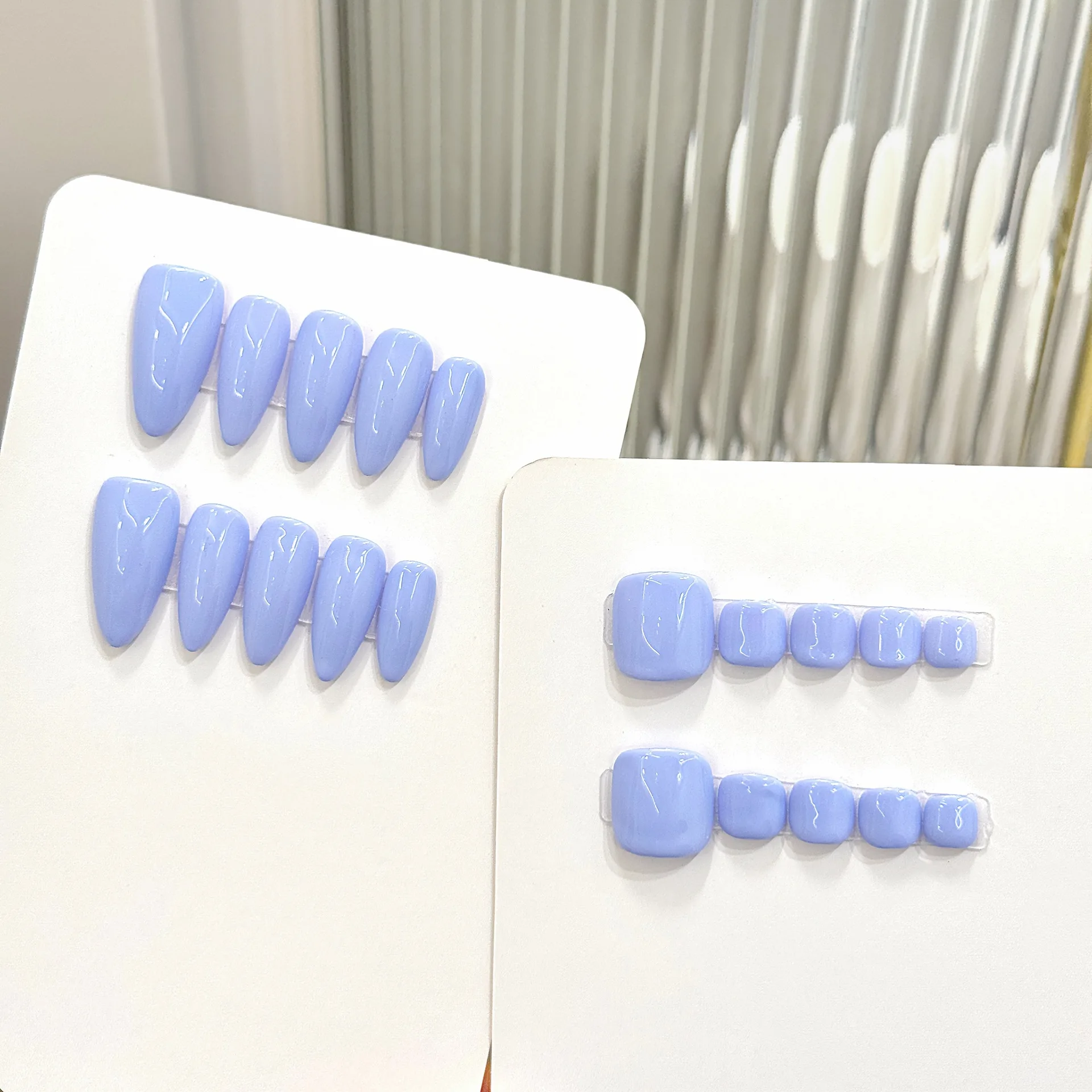 10 قطعة لون نقي مصنوع يدويًا اضغط على الأظافر الصيف الأرجواني اللون أظافر كاذبة يمكن ارتداؤها غطاء كامل الكورية كاذبة تو مسمار بقع #2
