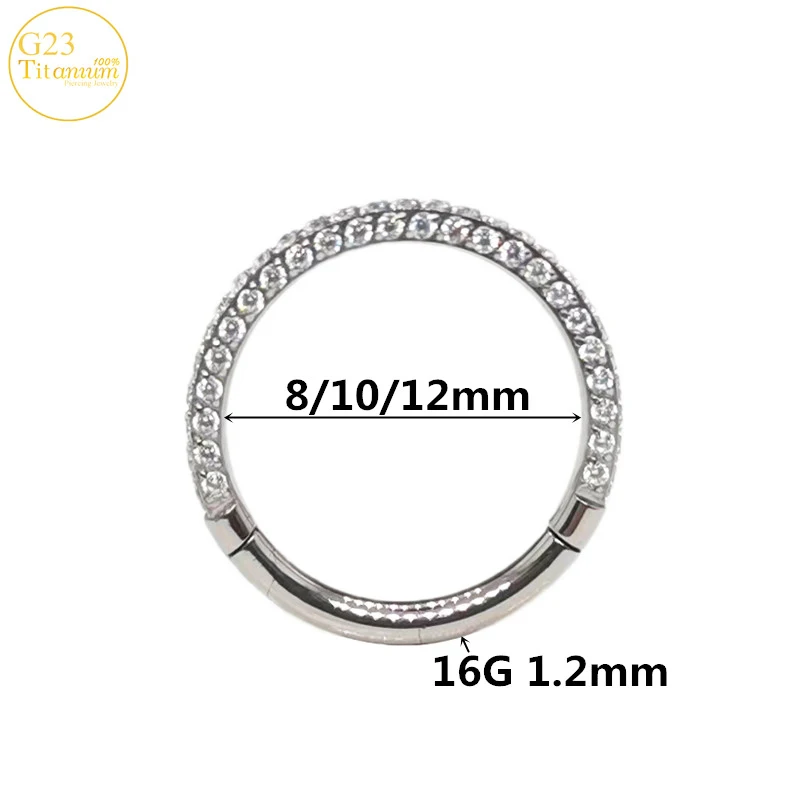 On Three Sides Zircon Clicker Earrings F136 Titanium Septum Piercing Nose Rings Ear Cartilage Tragus Helix Piercing Body Jewelry