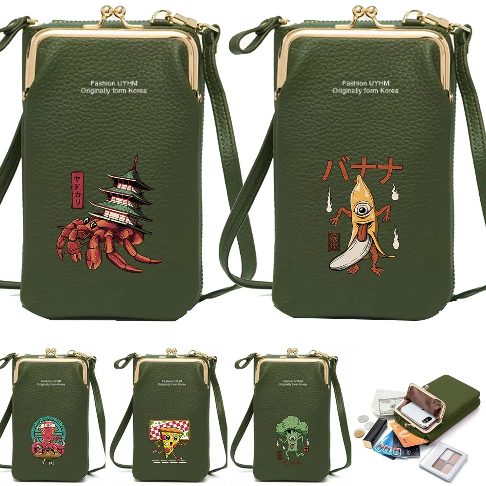 

Women's Mobile Phone Bag for Huawei/iPhone Card Holder Wallet Shoulder Leather Bags Handbag Cute Monster Print Girls Phone Bag