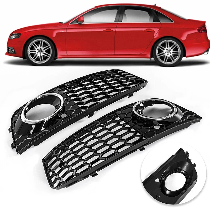 

1 пара автомобильных черных/хромированных фар переднего бампера, решетка противотуманных фар для Audi A4 B8 2009 2010 2011 2012 RS4 Style 8KD807682,8KD807681