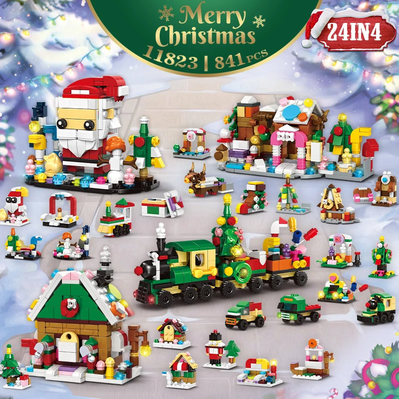 

Creative Christmas Advent Calendar Blind Box Set Building Blocks Xmas Surprise DIY Educational Santa Claus Toys For Kids Gifts