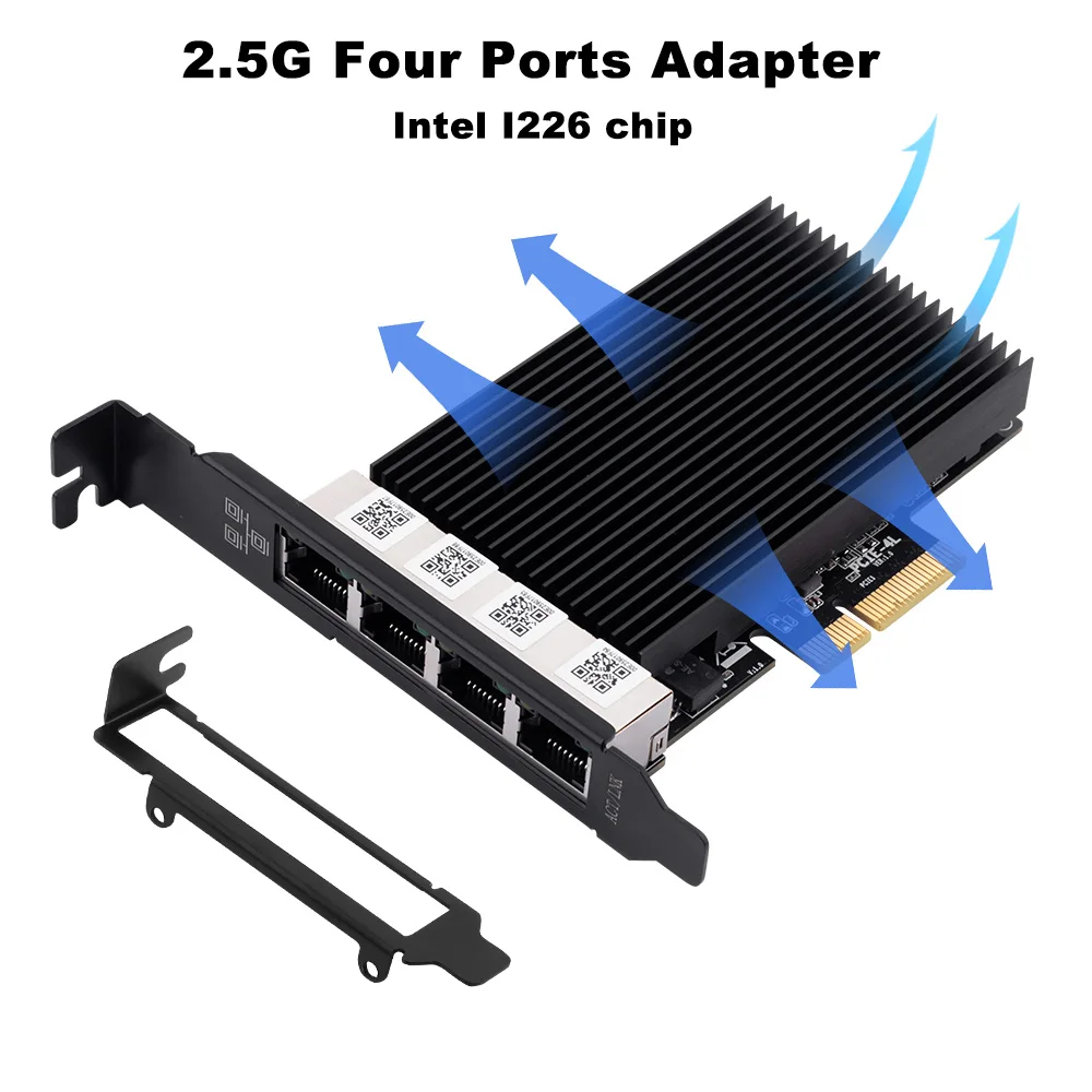 Imagem -04 - Pcie para Placa de Rede Rj45 2500mbps I226-v 2.5g Gigabit Ethernet Quatro Portas 100 Mbps 1000 Mbps 2500mbps para Desktop Win10 11