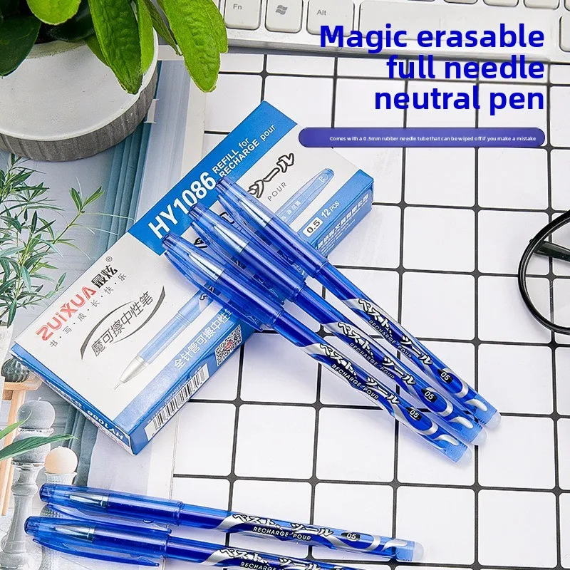 12/Pcs/Set 0.5mm Ballpen Erasable Refill Rod Erasable Pen Washable Handle School Writing Stationery Gel Ink Pen