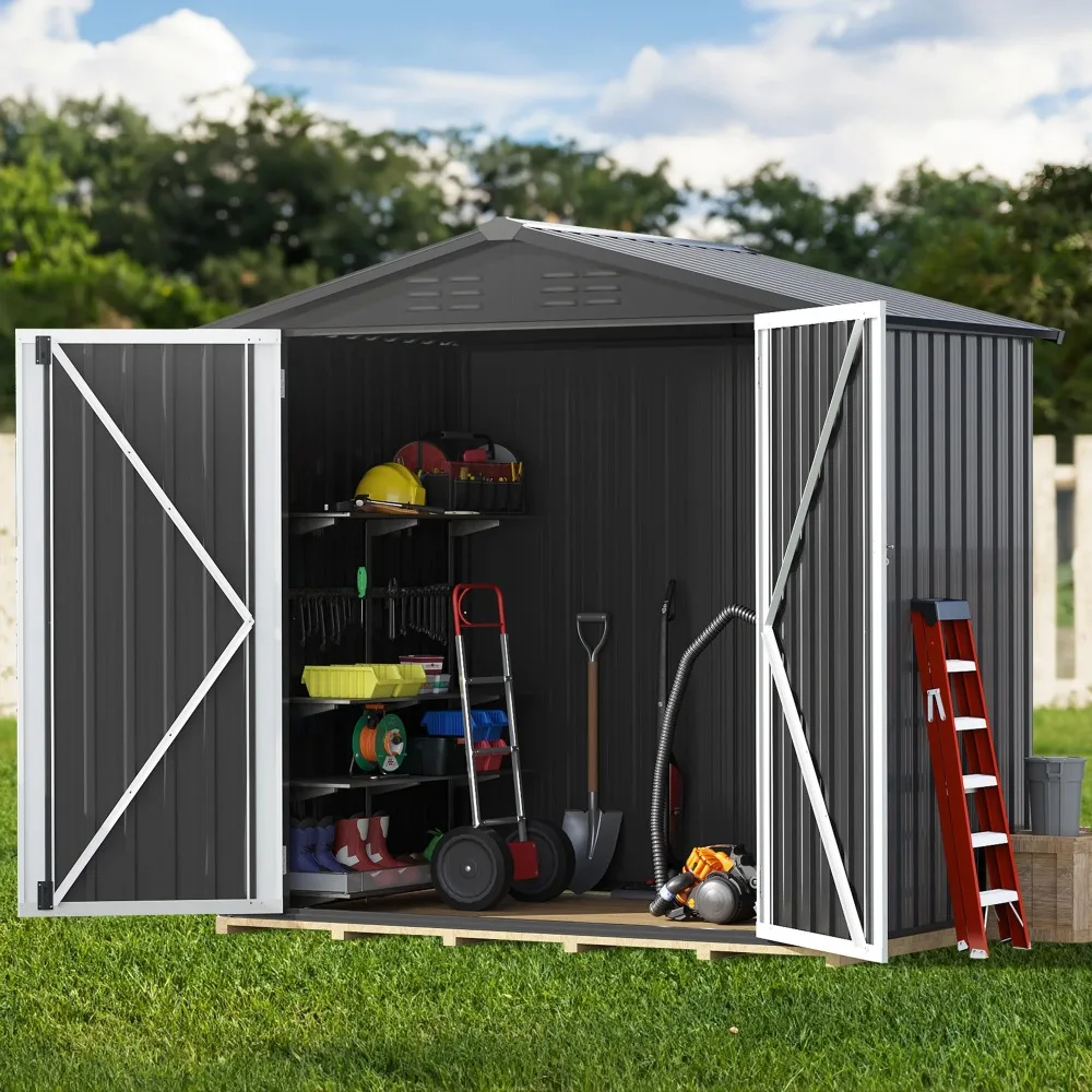 

6' x 4' Outdoor Metal Storage Shed, Large Tools Storage Shed, Heavy Duty Storage House with Lockable Double Doors & Air Vent