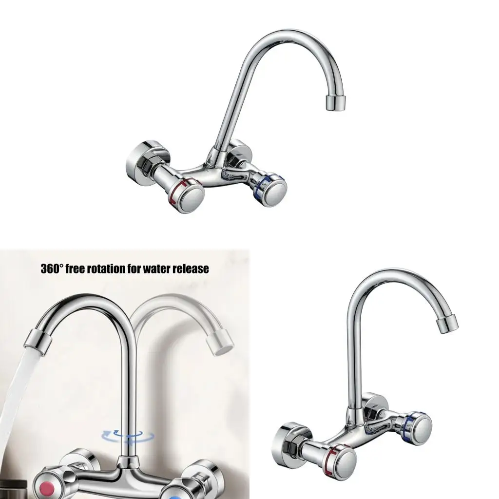 

Латунный настенный смеситель для раковины, двойные ручки управления, вращение на 360 градусов, компактный дизайн, смеситель для