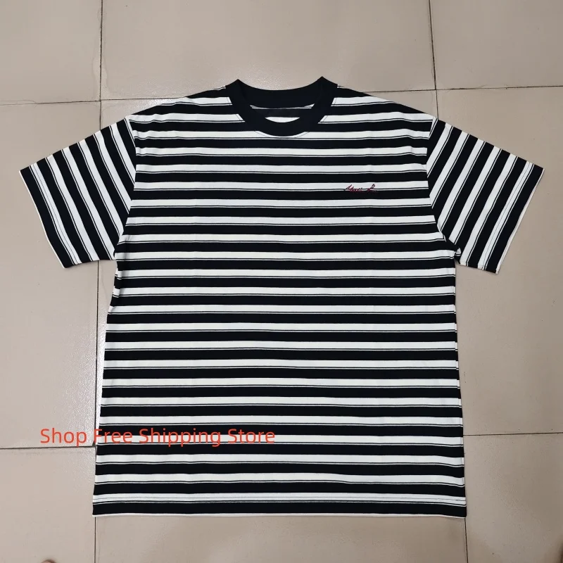

Unisex Black White Striped T-Shirt Martine Rose Design Embroidered Logo Loose Fit Short Sleeve Summer Fashion Top