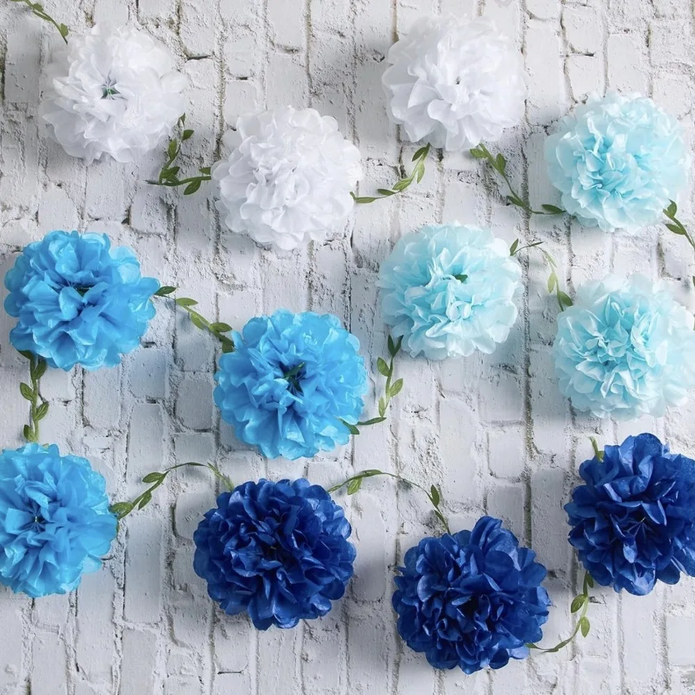 Guirlandes de pompons en papier de soie de 2,5 m, fleurs artificielles suspendues, guirlande de fleurs pour douche