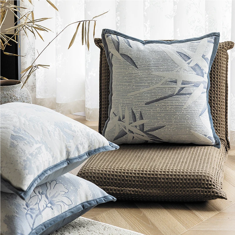 Chinese Blue Light Luxury Pillow Covers Decorative Blue Plant Jacquard Cushion Cover 45*45cm Home Decor Living Room Pillowcases