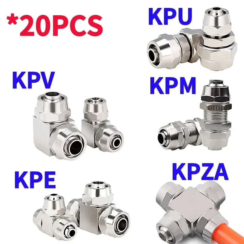 

20PCS Copper Nickel-Plated Pneumatic Air Quick Fittings: Fast Joint Connection for Hose Tube OD 4-16MM (KPU KPV KPE KPZA KPM)