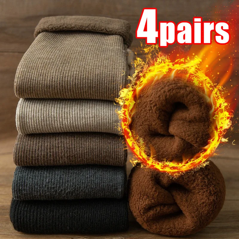 

2/4Pairs Cotton Thicken Cashmere Socks Winter Women Thermal Fleece Wool Warm Socks Snow Velvet Boots Home Floor Calcetines Mujer