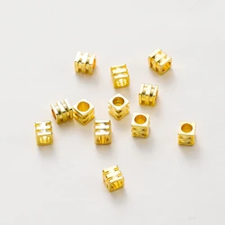 20Pcs 2.5/3/4mm 14K/18K Gold Color Plated Brass Square Beads Bracelet Beads for DIY Bracelet Necklace Jewelry Making Accessories