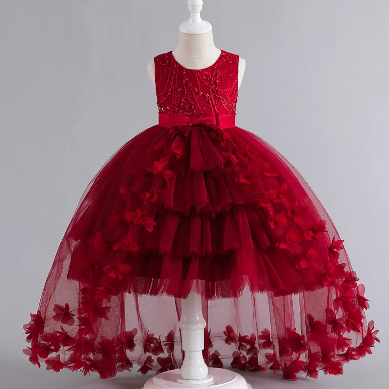 Girl princess sleeveless puffy dress dress western flower girl wedding stage dress trailing skirt